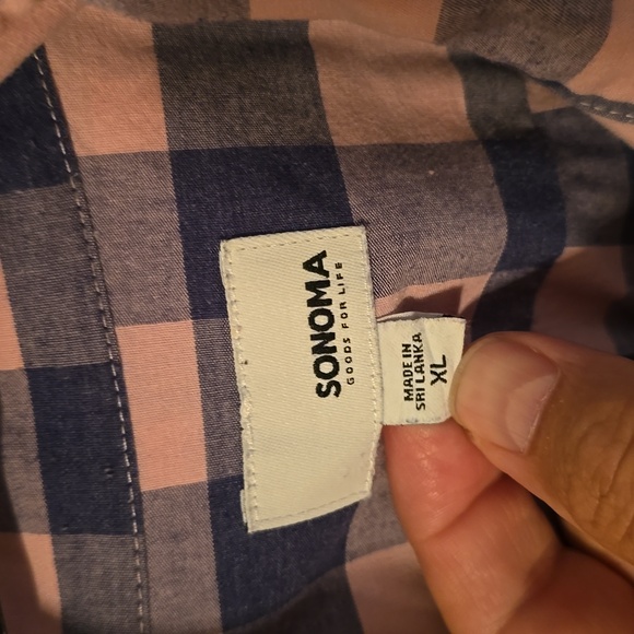 Sonoma, pink on blue, plaid, button down, short sleeved, shirt - Picture 2 of 4
